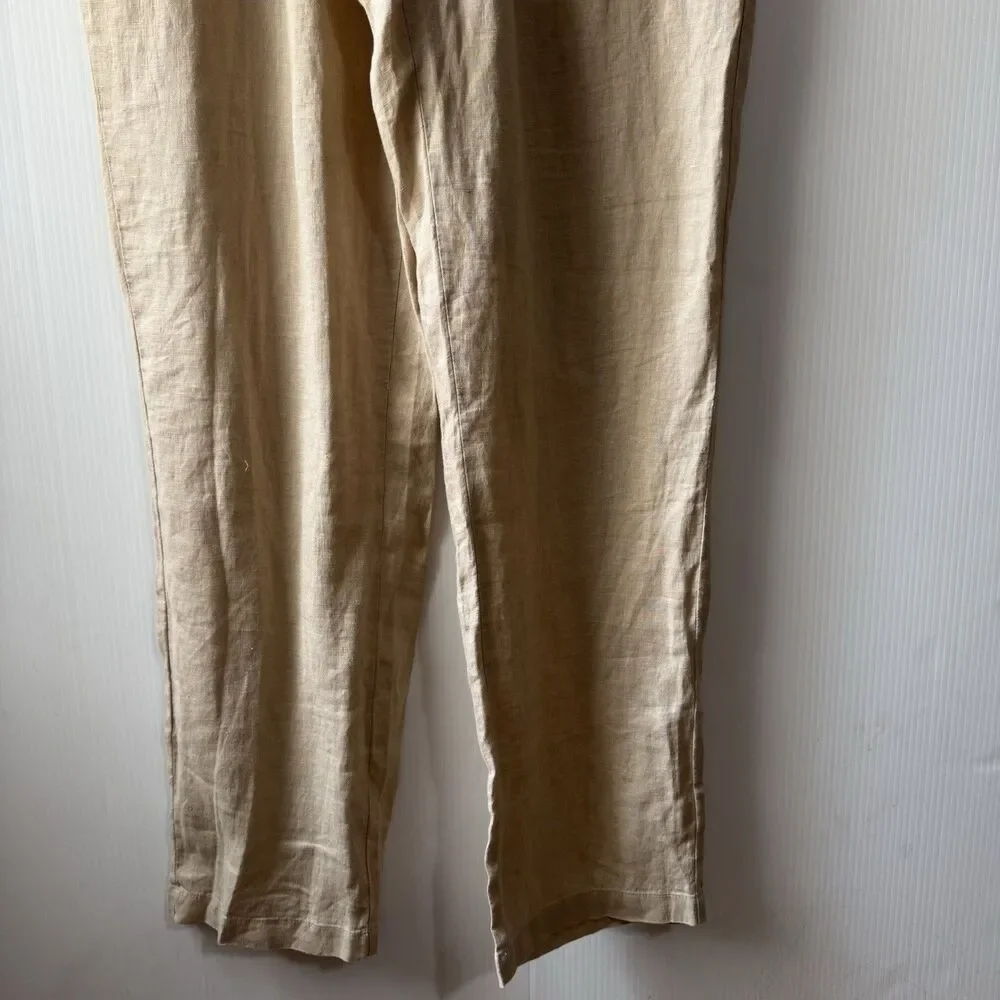 Quince Women's 100% European Linen Pants Driftwood Beige Size Medium Pockets